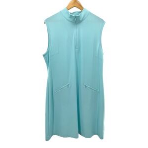 IBKUL Womens Sleeveless‎ Mock Neck Golf Dress Aqua Gingham UPF 50+ XL Pickleball